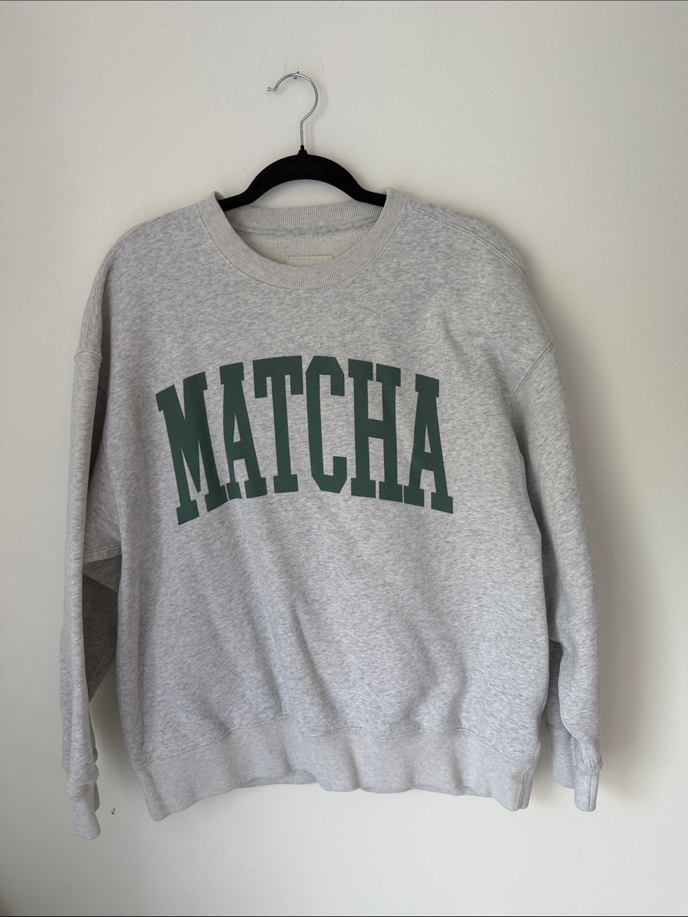 Abercrombie & Fitch Gray Crewneck Sweatshirt with Green MATCHA Chest Print